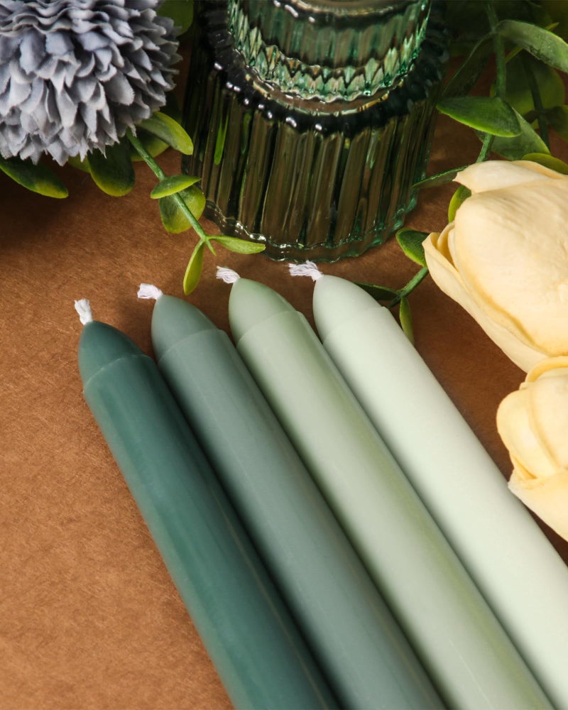 Viyffo Taper Candles 10 Inch Green Set of 4 Unscented  Dripless  Smokeless Long Tall Tapered Candlesticks Wedding Advent Home Decor Dinner Christmas-Natural Color Series - Image 5